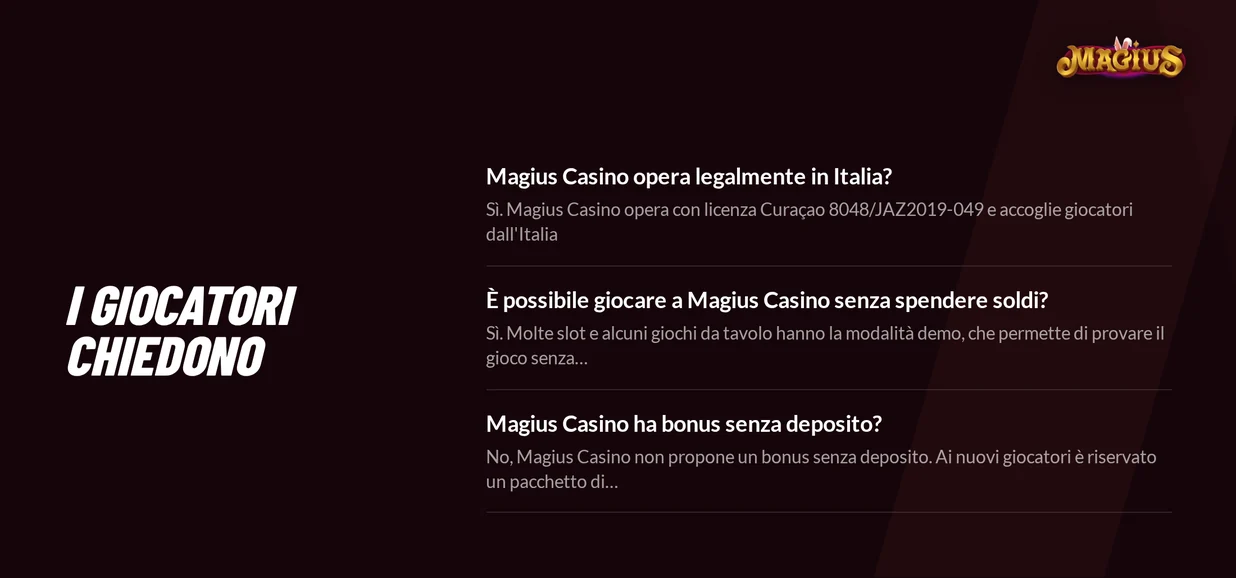 Domande frequenti dei giocatori su Magius Casino